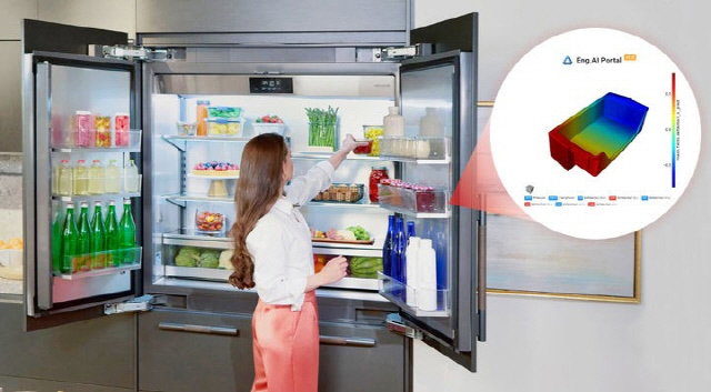 LG전자 모델이 웹 기반 서비스 플랫폼 'Eng.AI'를 활용해 냉장고용 부품 품질을 예측하고 있다. <LG전자 제공>